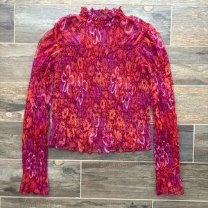 Free People Hello There Floral Boho Top Smocked Mesh
